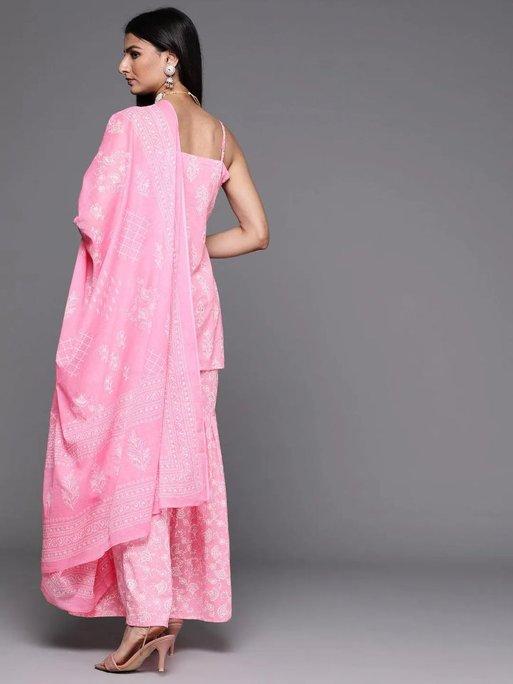 Pink Printed Cotton Suit Set - Libas