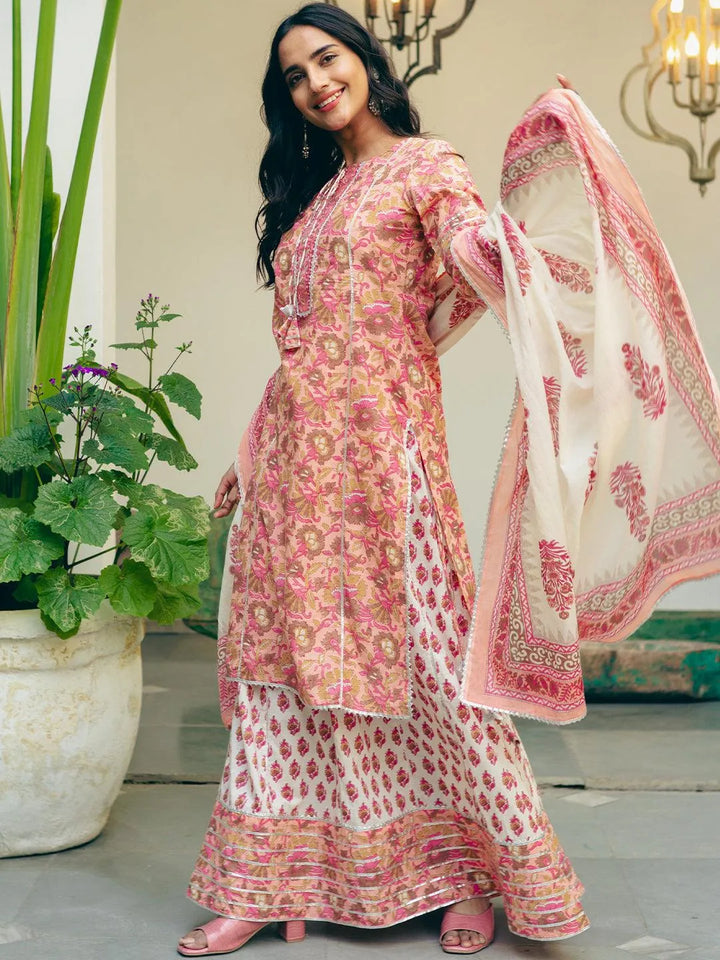 Pink Printed Cotton Suit Set - Libas