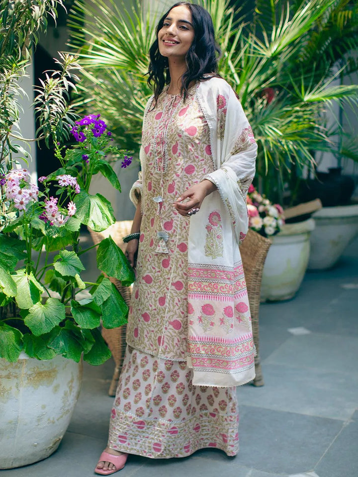 Pink Printed Cotton Suit Set - Libas