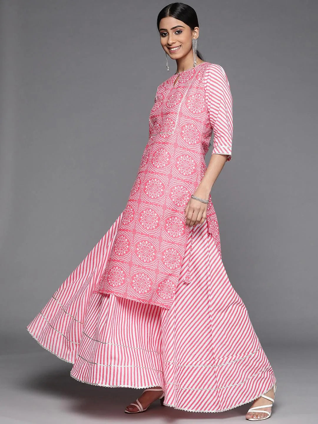 Pink Printed Cotton Suit Set - Libas 