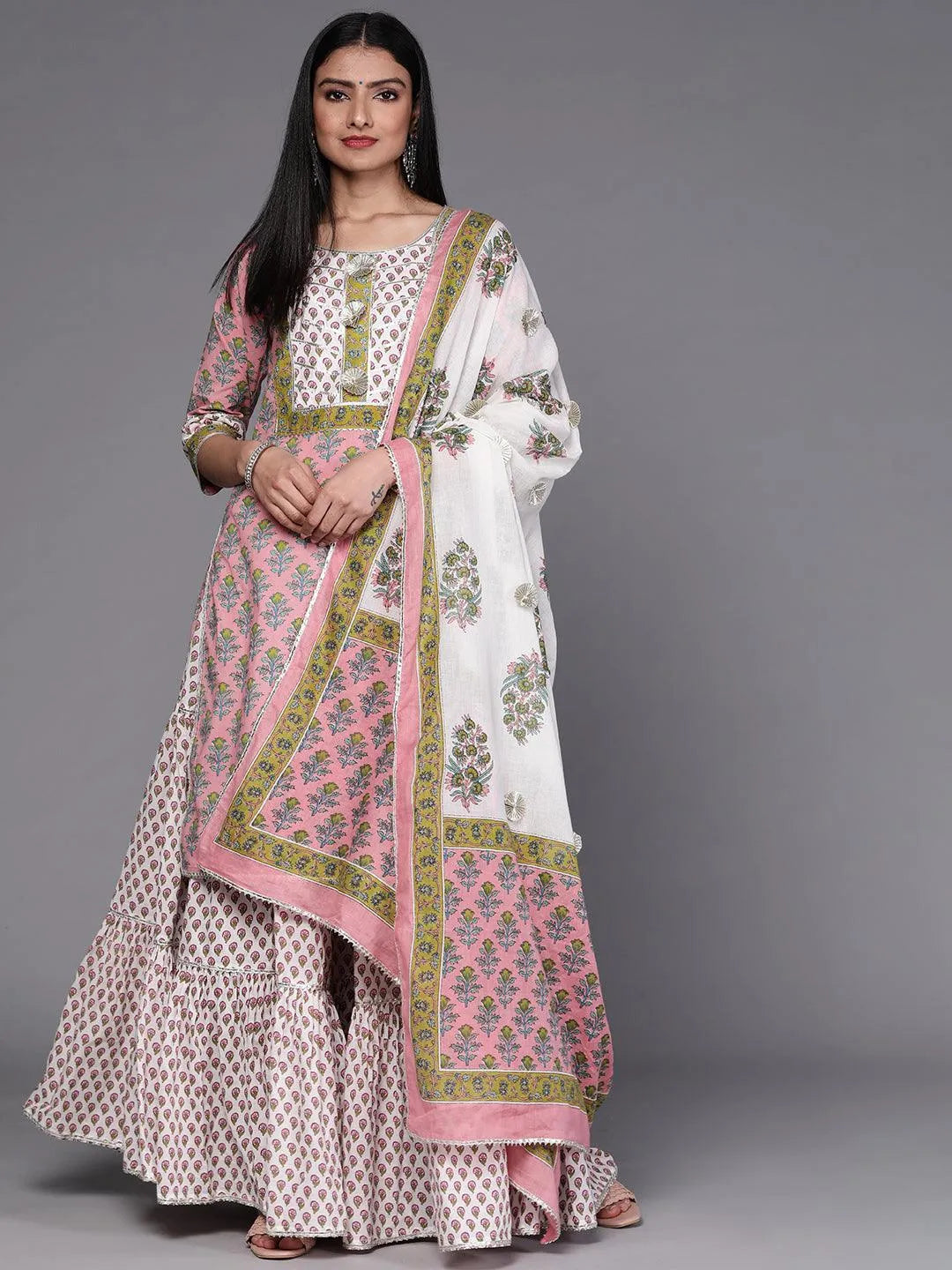 Pink Printed Cotton Suit Set - Libas