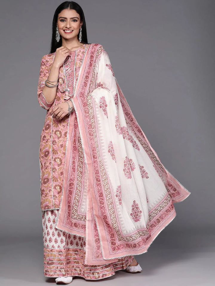 Pink Printed Cotton Suit Set - Libas