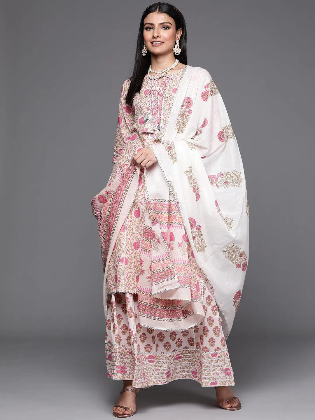 Pink Printed Cotton Suit Set - Libas 