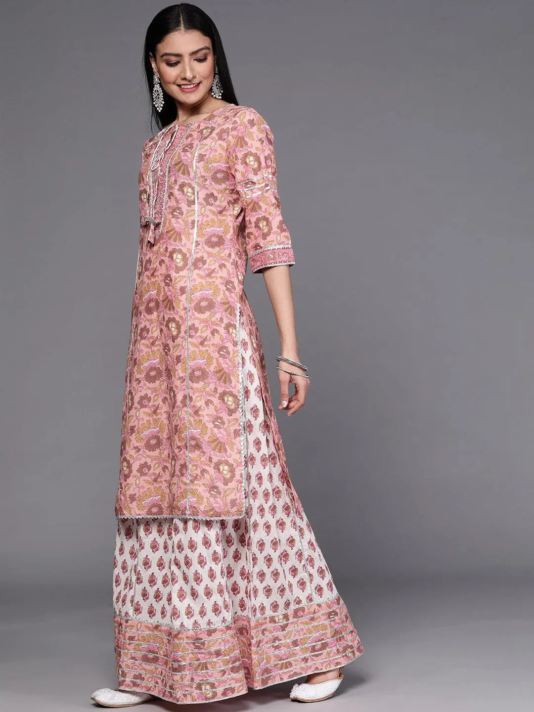 Pink Printed Cotton Suit Set - Libas