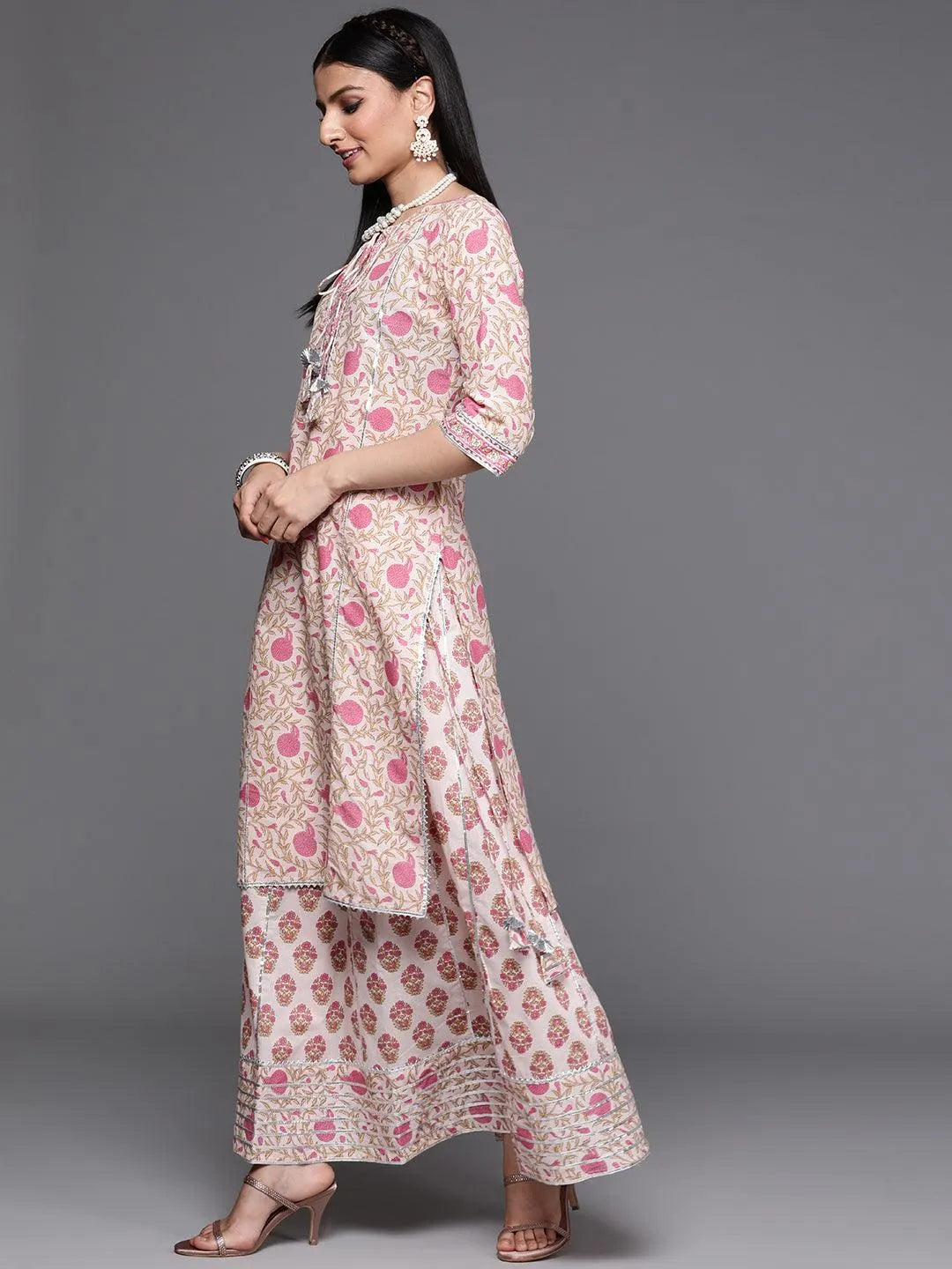 Pink Printed Cotton Suit Set - Libas 