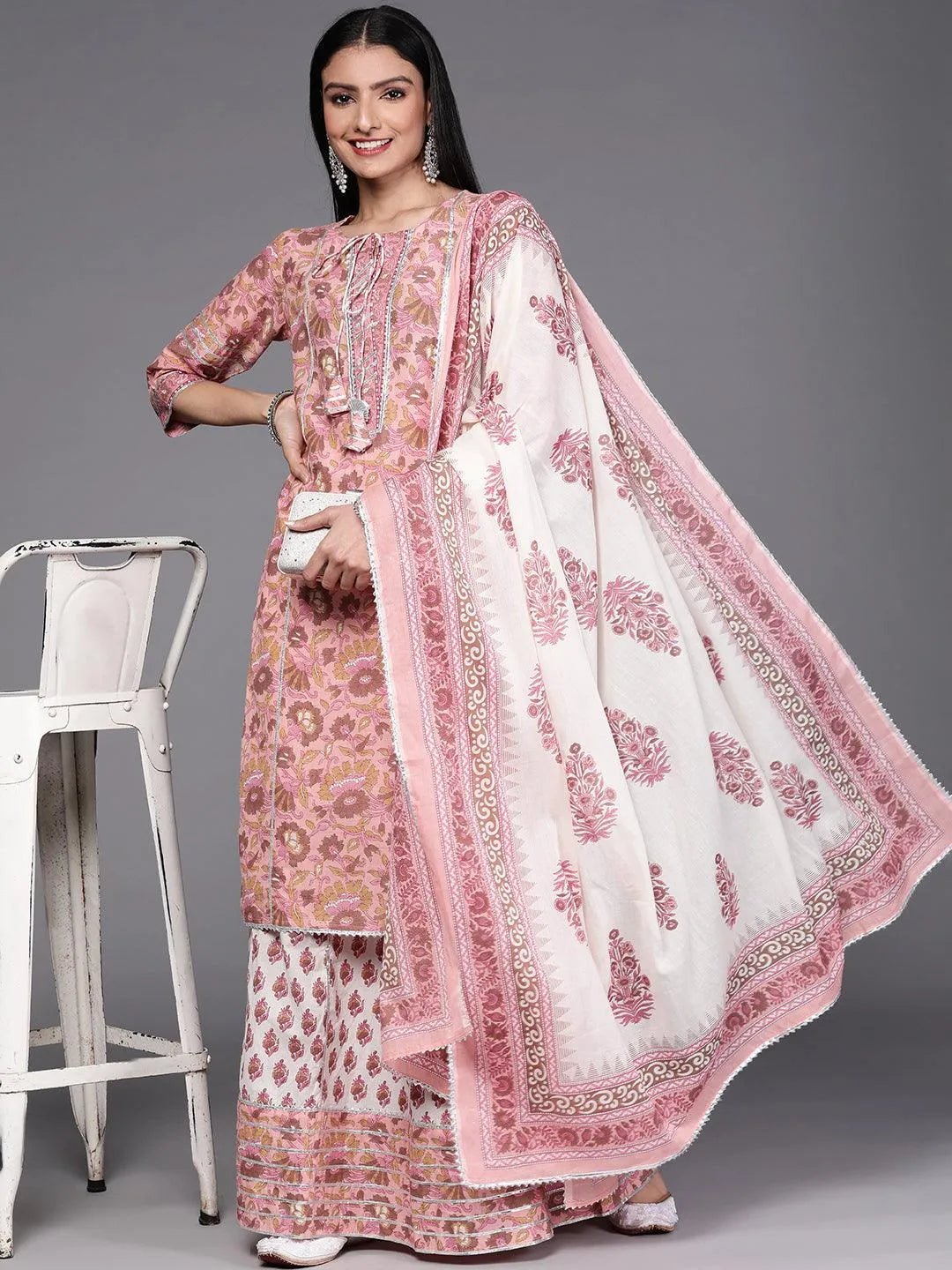 Pink Printed Cotton Suit Set - Libas