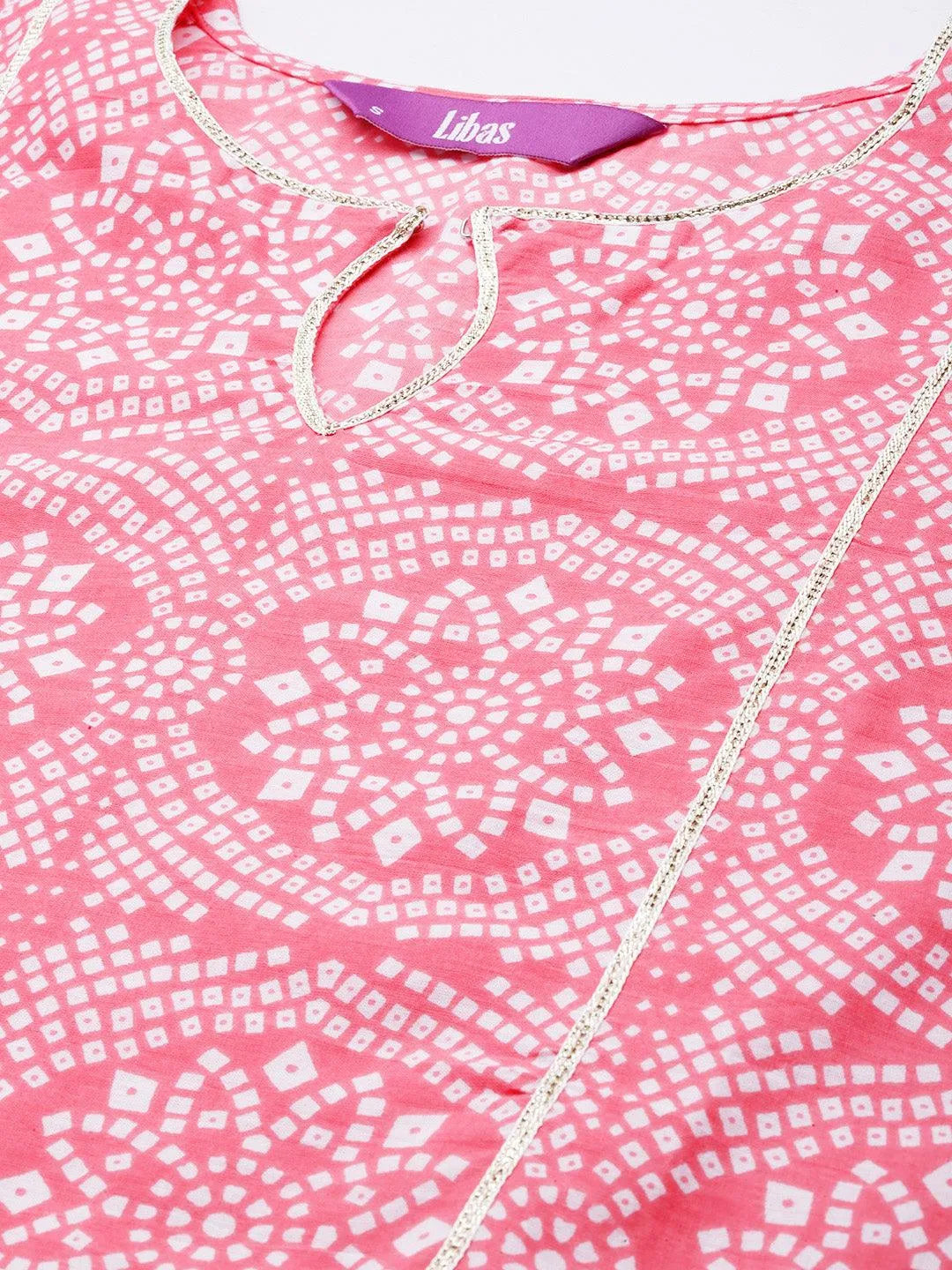 Pink Printed Cotton Suit Set - Libas 