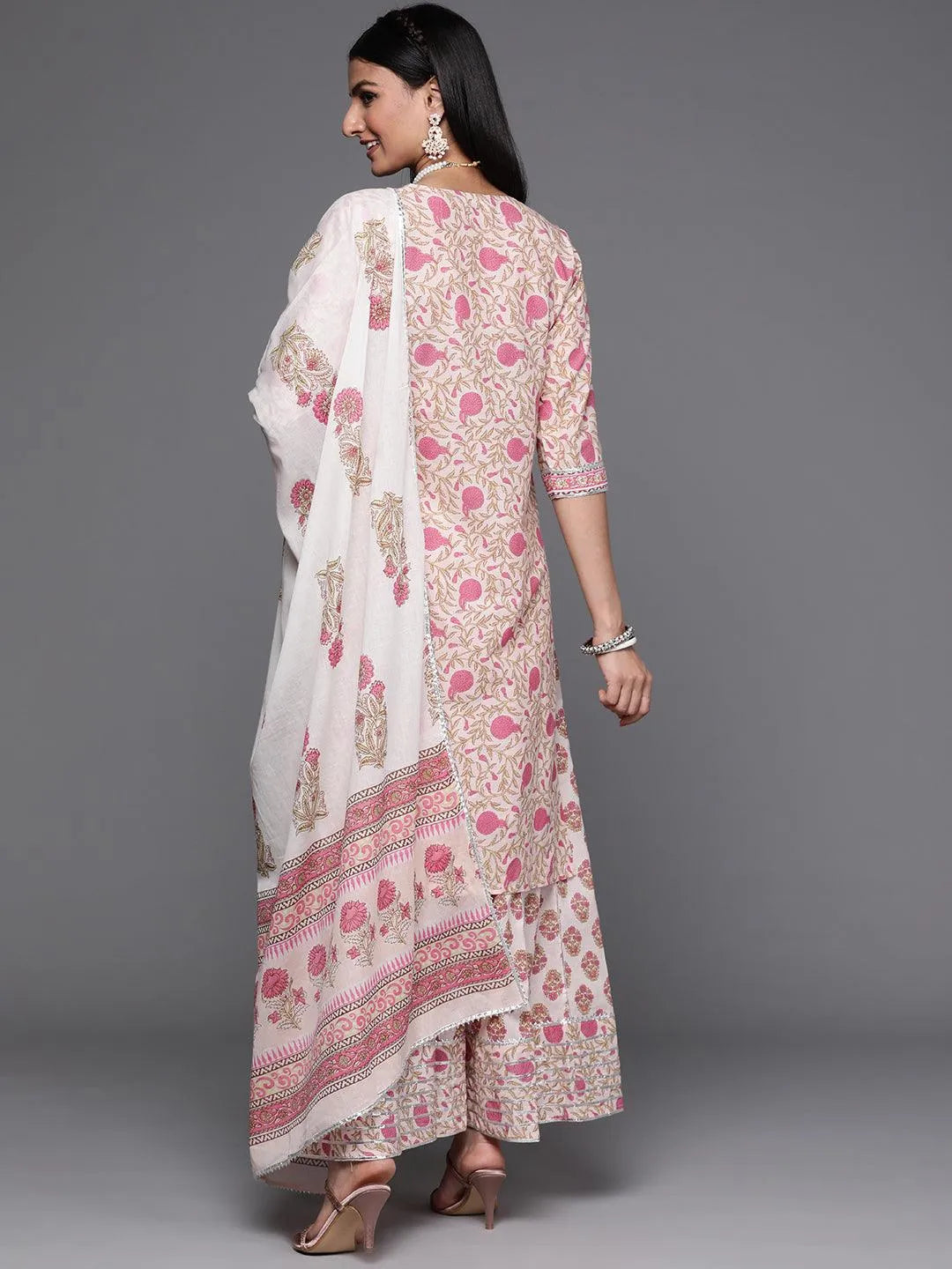 Pink Printed Cotton Suit Set - Libas 