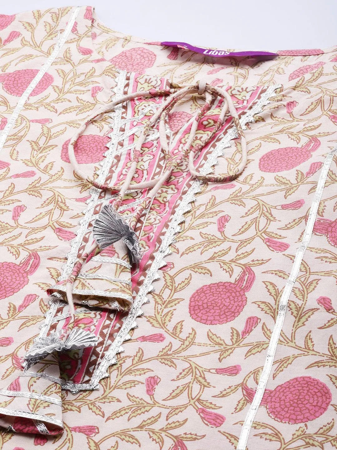 Pink Printed Cotton Suit Set - Libas 