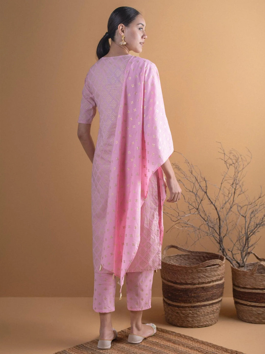 Pink Printed Cotton Suit Set - Libas 