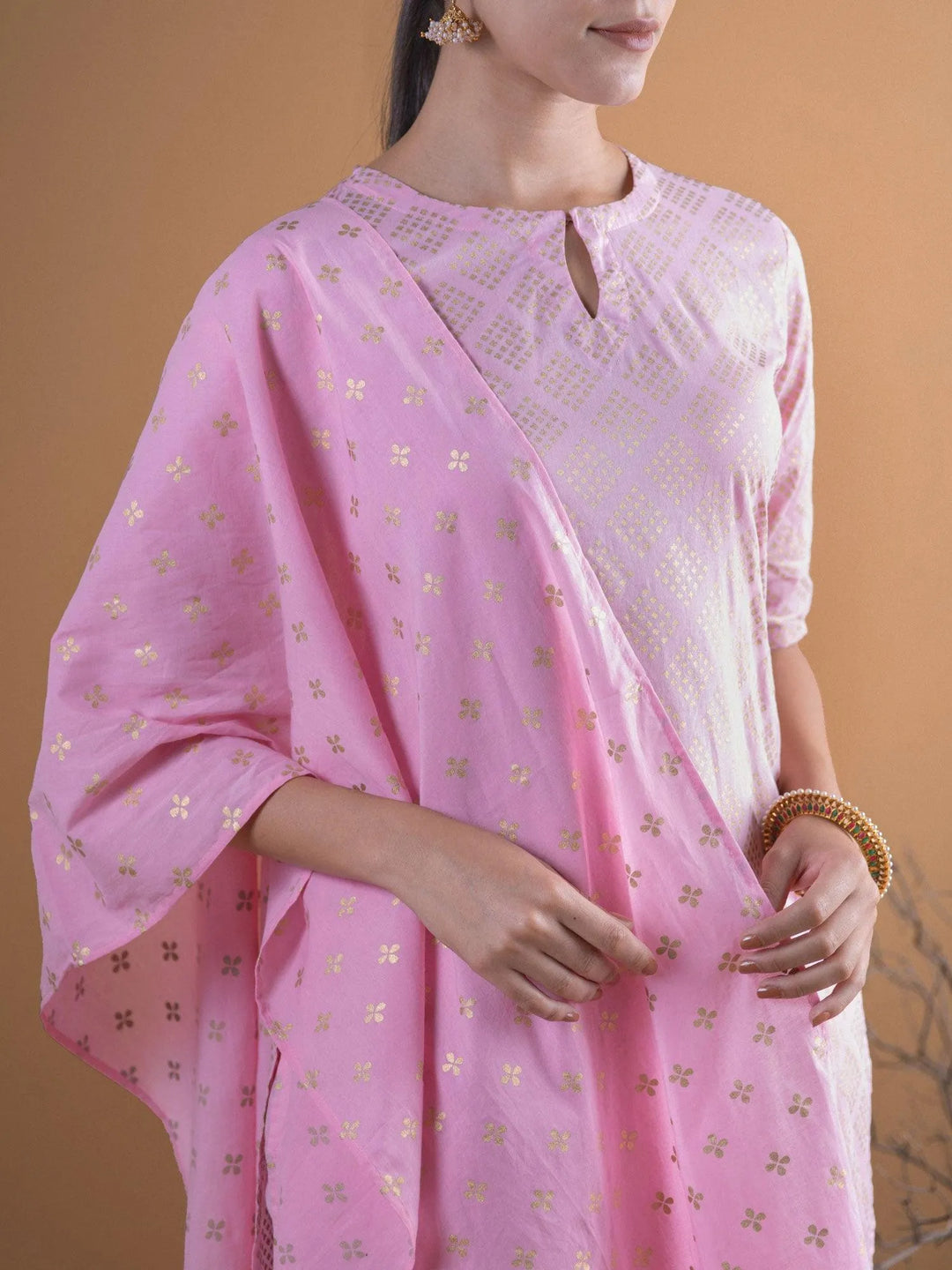 Pink Printed Cotton Suit Set - Libas 