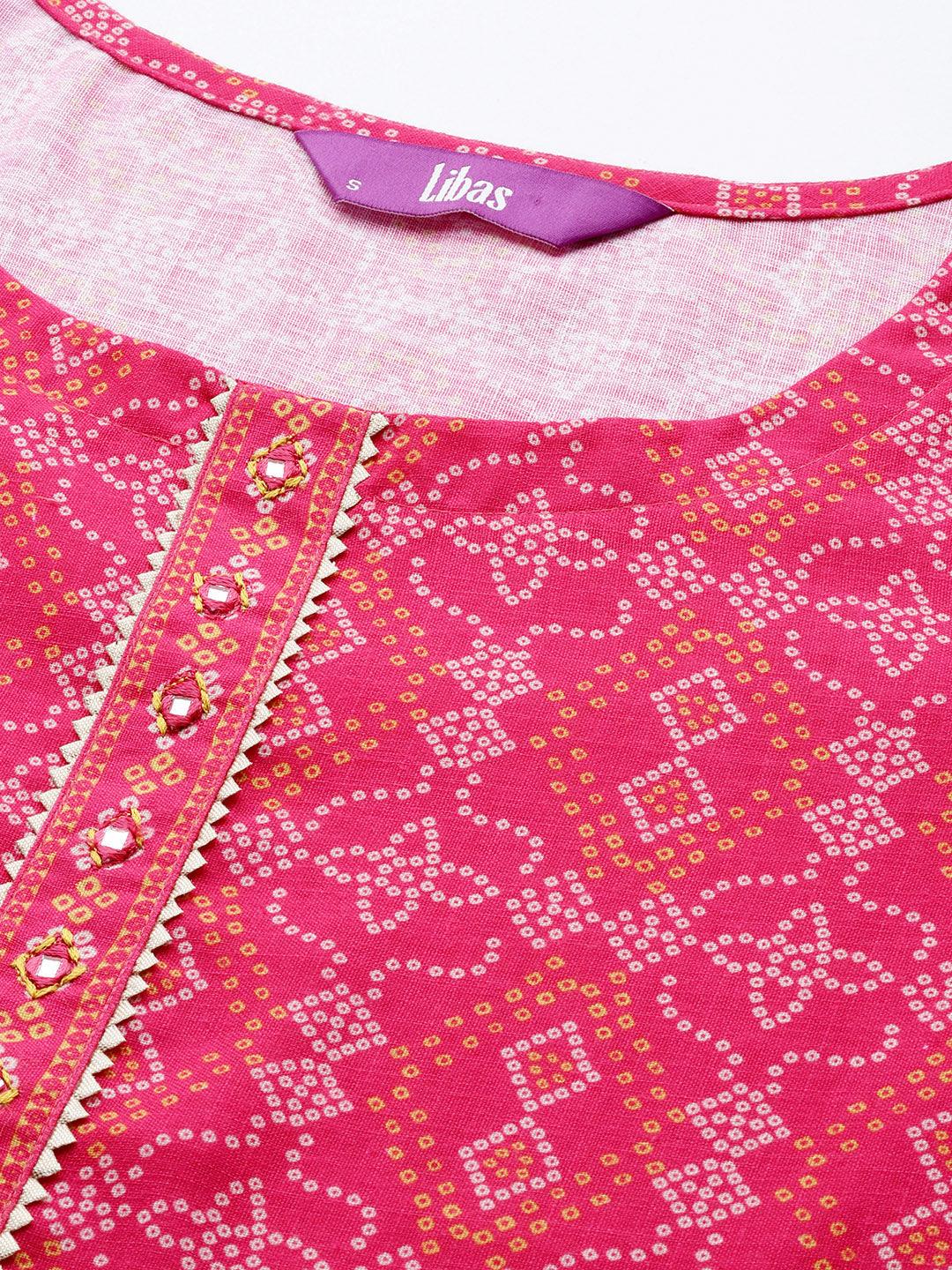 Pink Printed Cotton Straight Kurta Set With Trousers - Libas