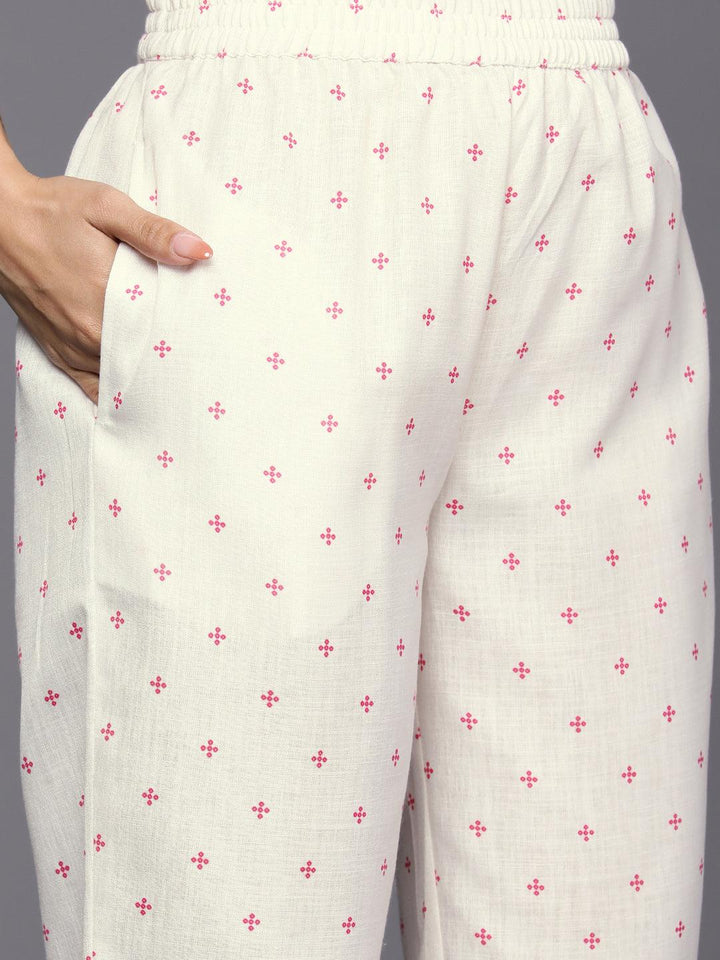 Pink Printed Cotton Straight Kurta Set With Trousers - Libas