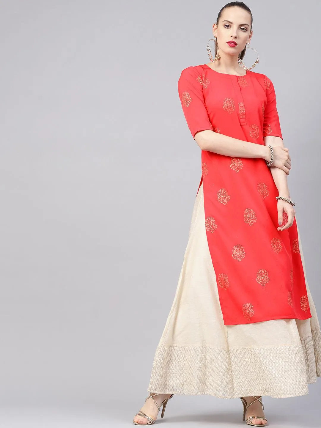 Pink Printed Crepe Kurta - Libas