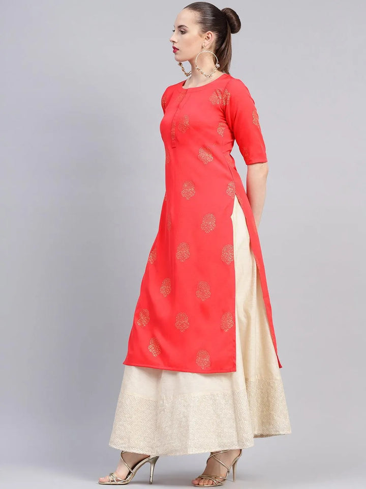 Pink Printed Crepe Kurta - Libas