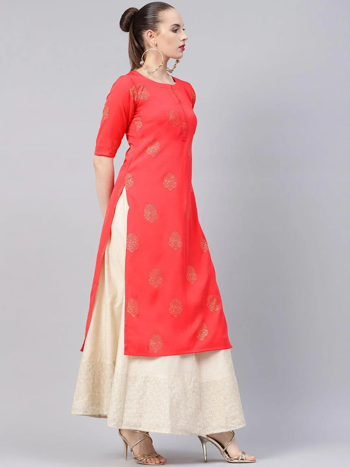 Pink Printed Crepe Kurta - Libas