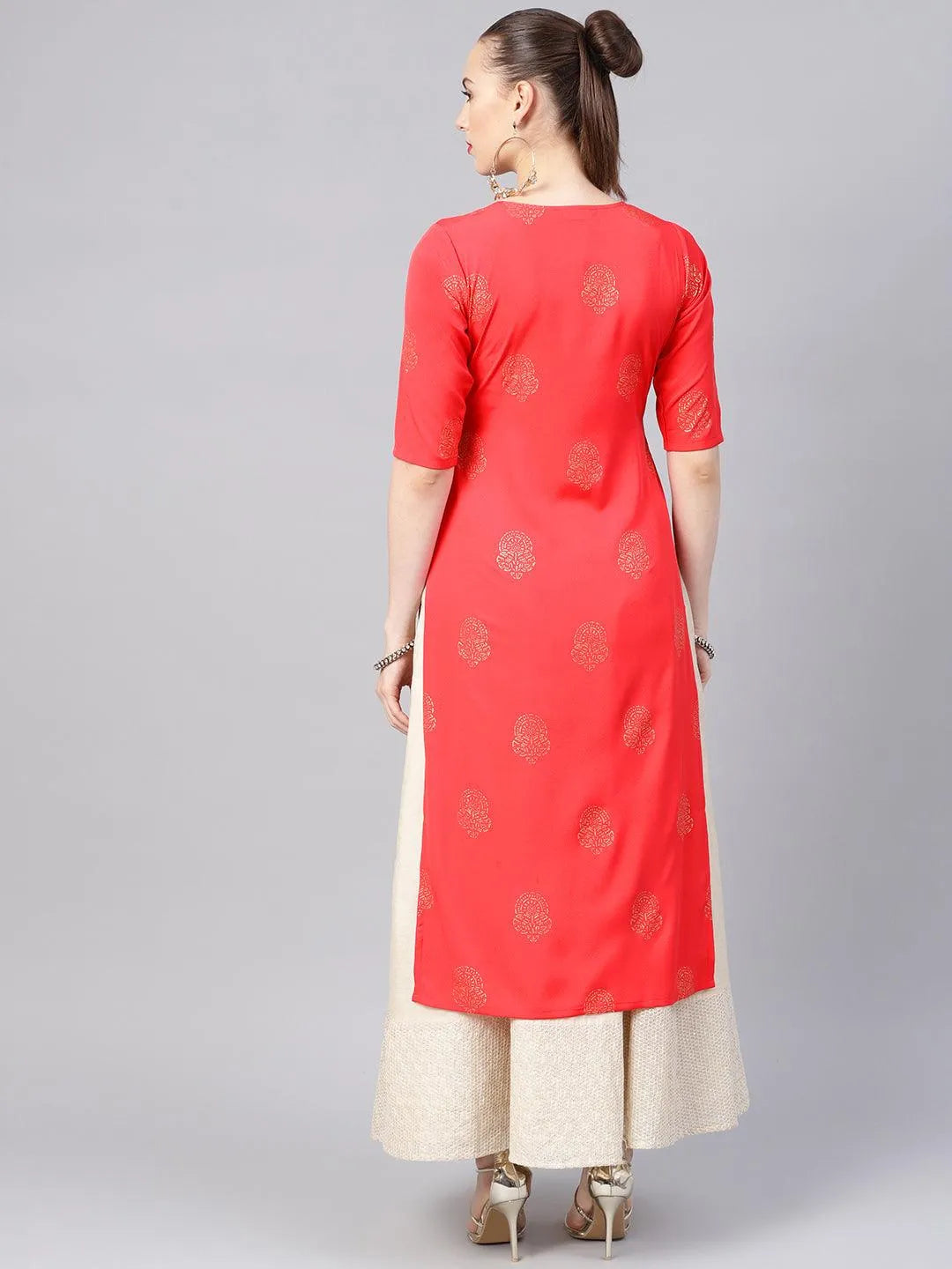 Pink Printed Crepe Kurta - Libas