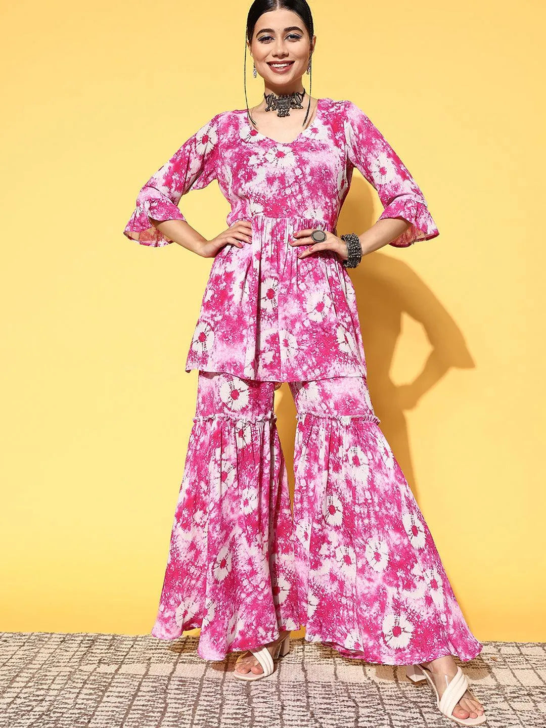 Pink Printed Georgette Co-Ords - Libas