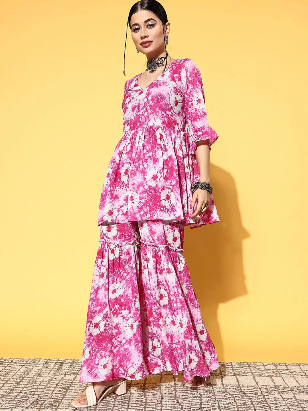 Pink Printed Georgette Co-Ords - Libas