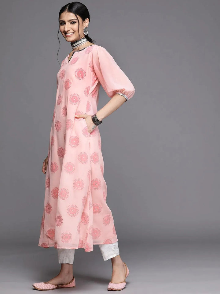 Pink Printed Georgette Kurta - Libas