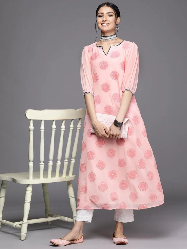 Pink Printed Georgette Kurta - Libas