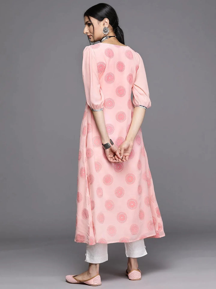 Pink Printed Georgette Kurta - Libas