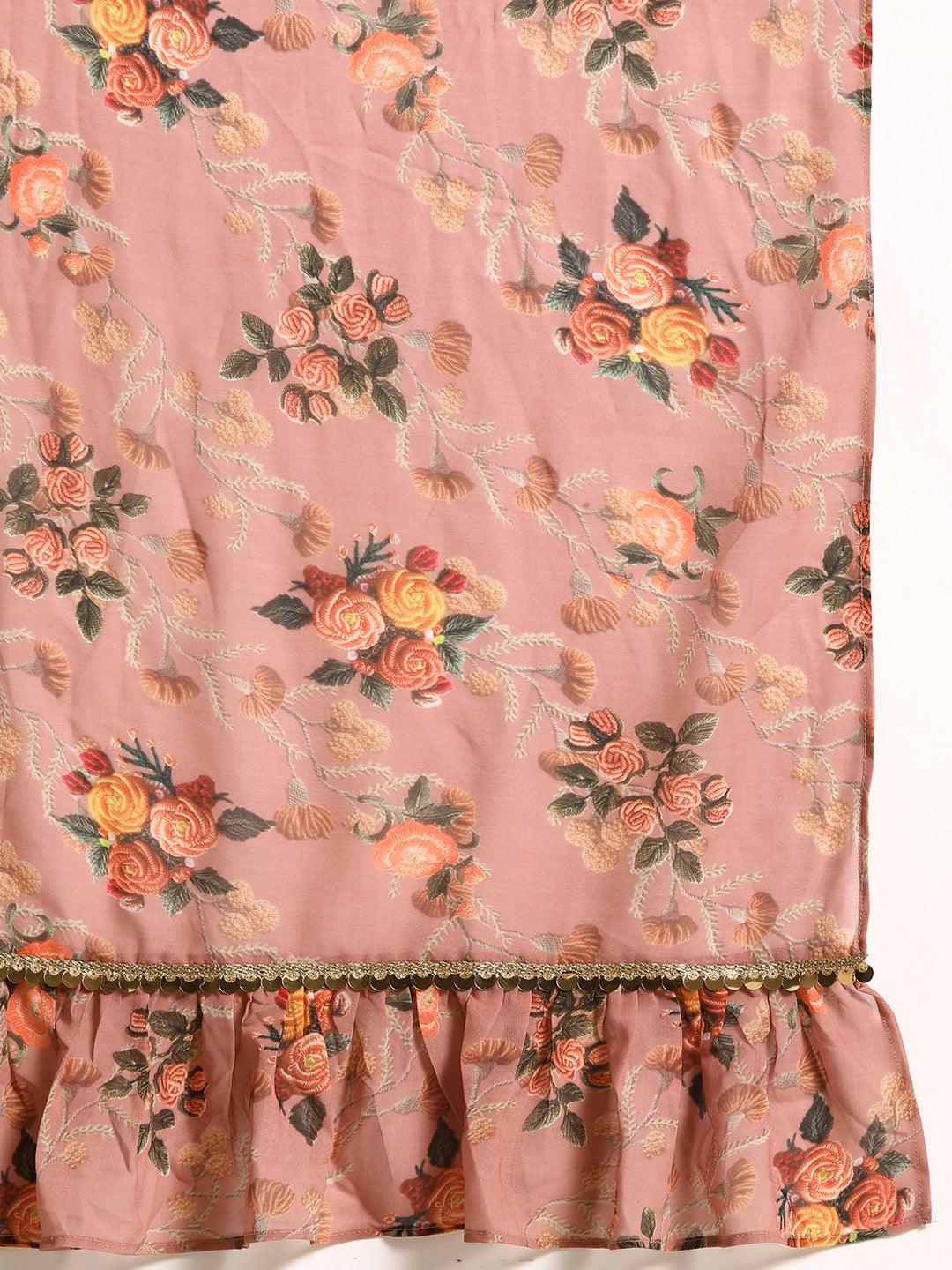 Pink Printed Georgette Palazzo Saree - Libas