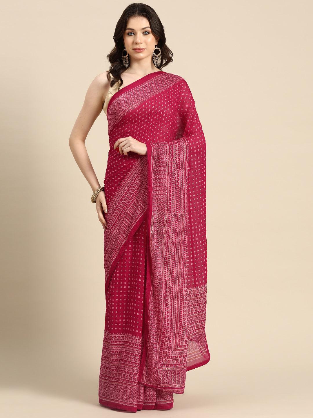 Pink Printed Georgette Saree - Libas