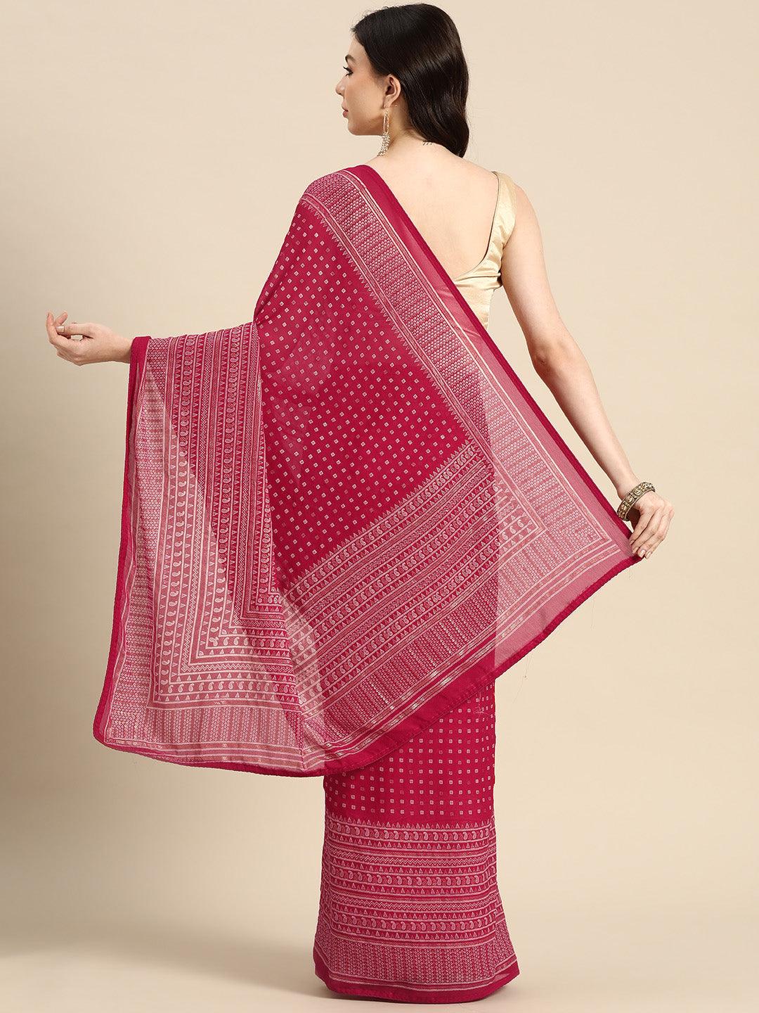 Pink Printed Georgette Saree - Libas 