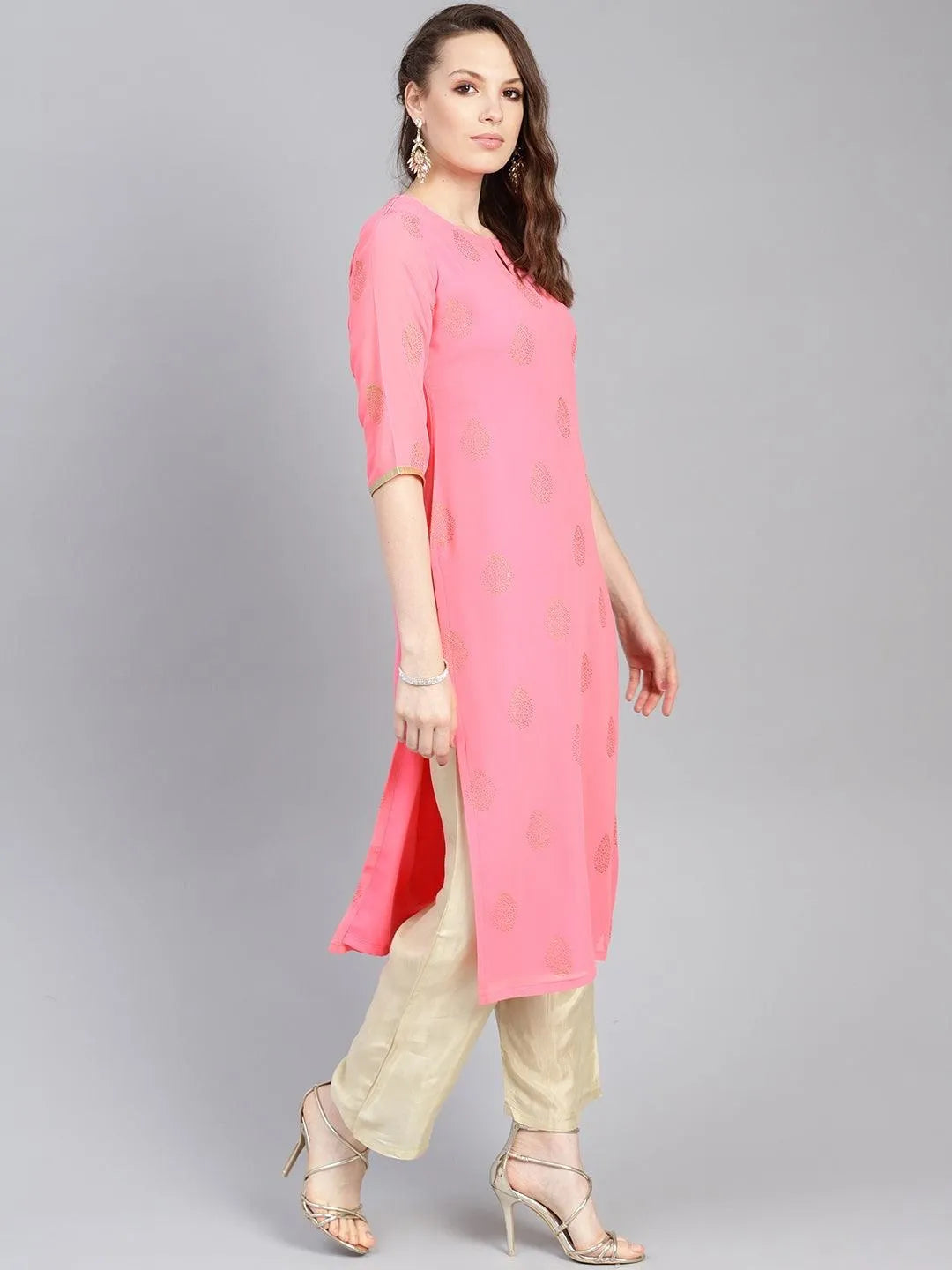 Pink Printed Georgette Kurta Set - Libas