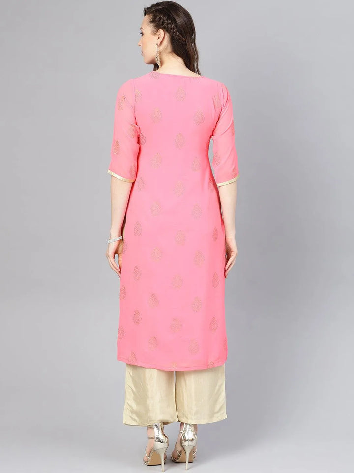 Pink Printed Georgette Kurta Set - Libas