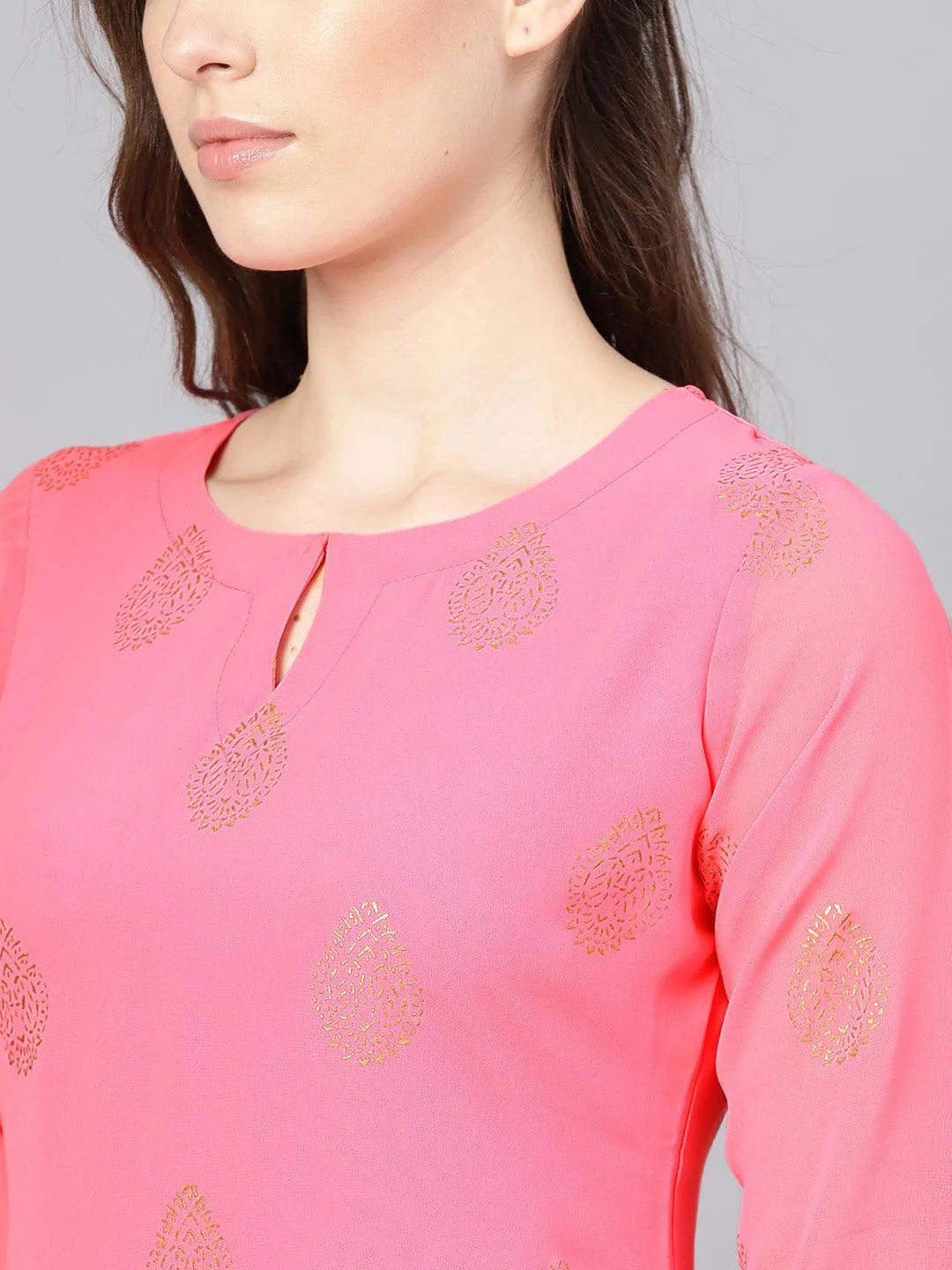 Pink Printed Georgette Kurta Set - Libas