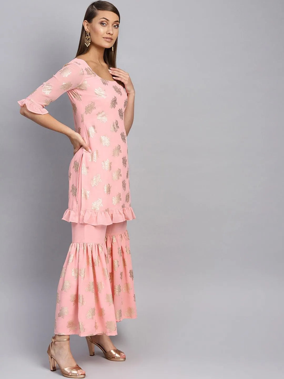 Pink Printed Georgette Suit Set - Libas 