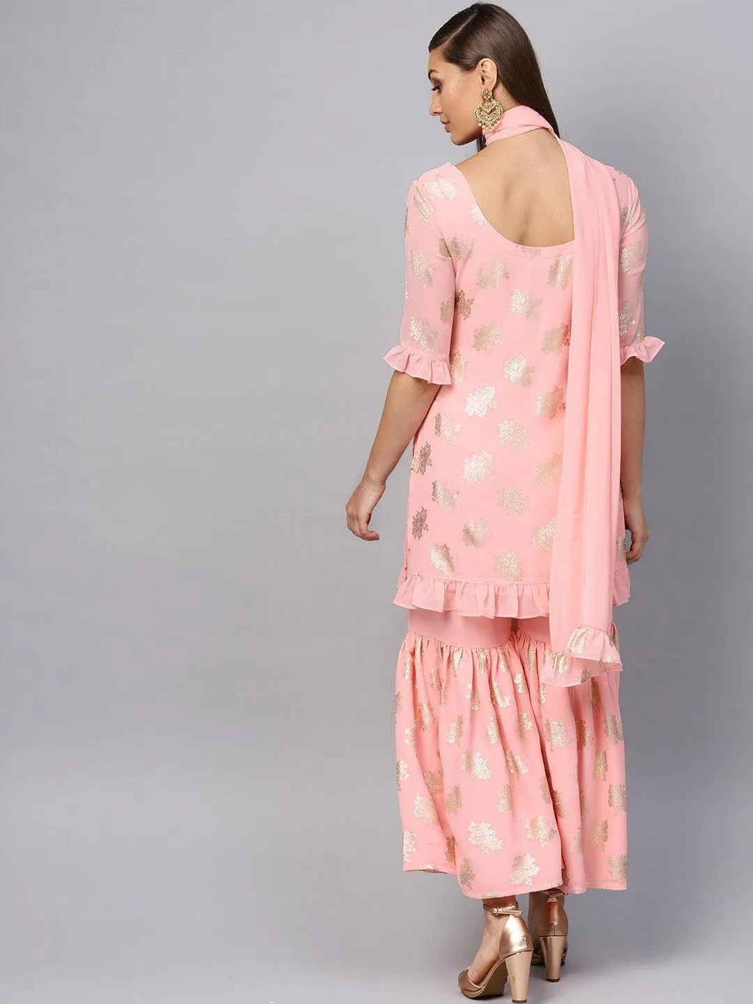 Pink Printed Georgette Suit Set - Libas 