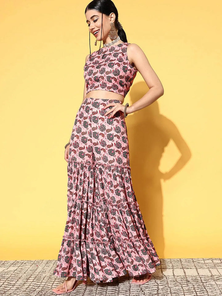 Pink Printed Georgette Co-Ords - Libas