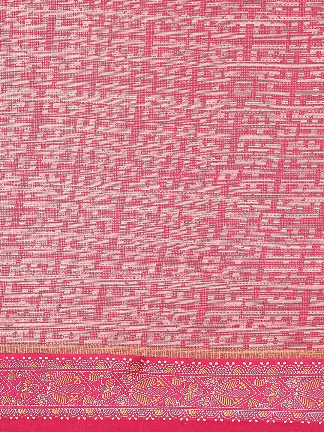 Pink Printed Linen Saree - Libas 