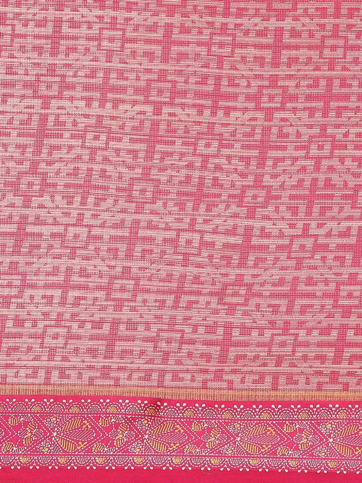 Pink Printed Linen Saree - Libas