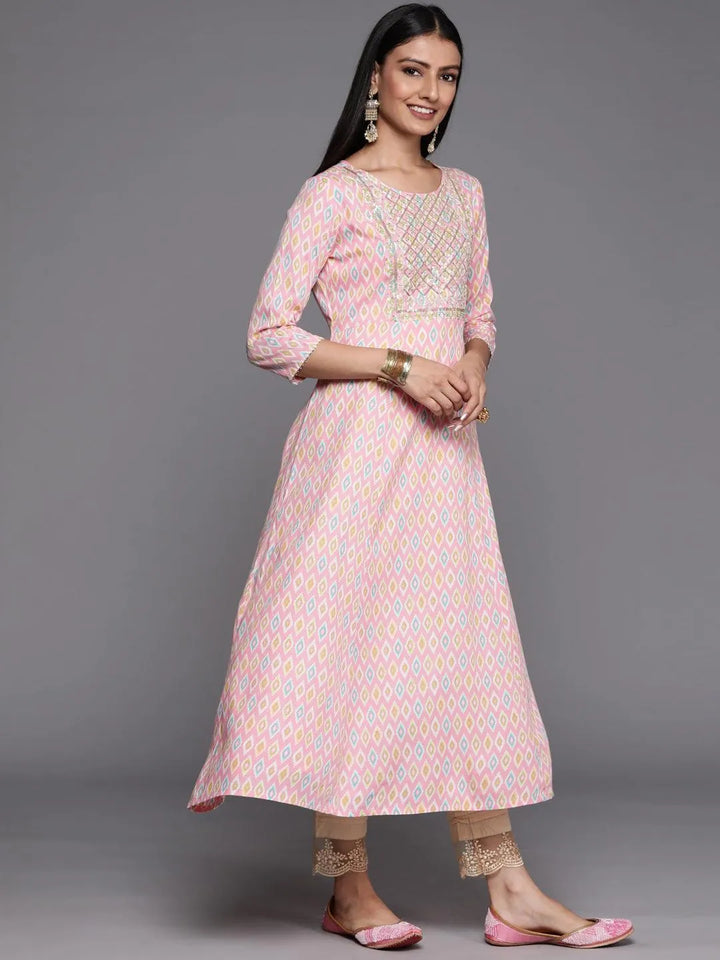 Pink Printed Rayon A-Line Kurta - Libas