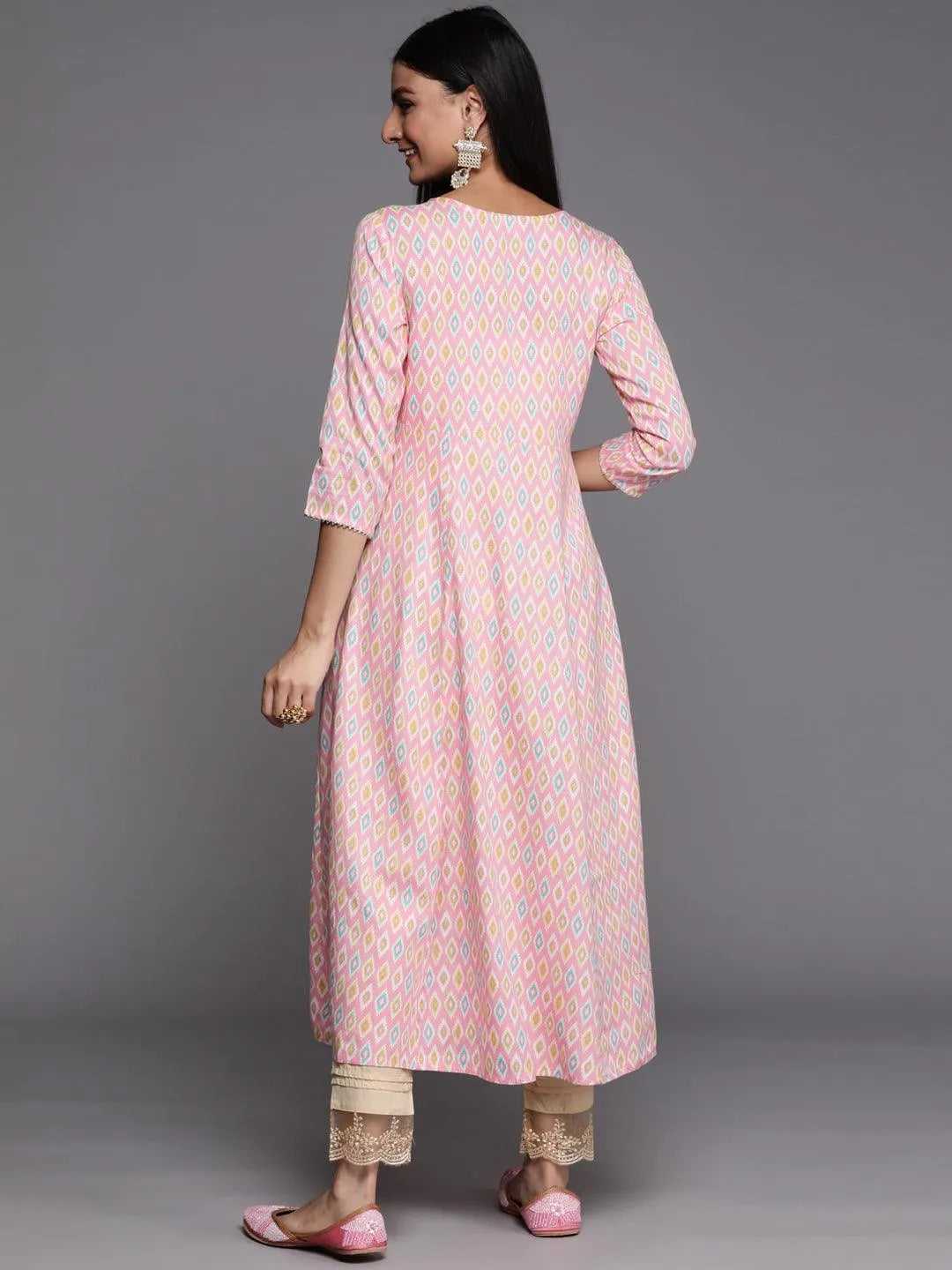 Pink Printed Rayon A-Line Kurta - Libas