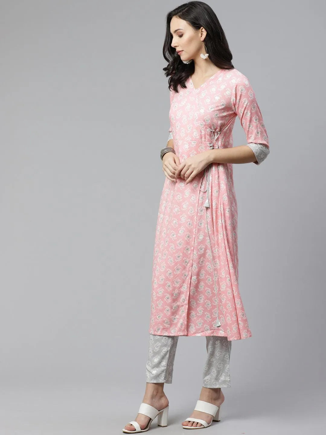 Pink Printed Rayon Kurta Set - Libas