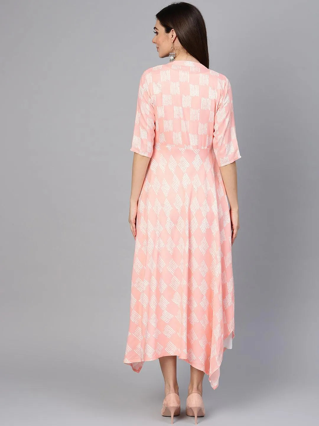 Pink Printed Rayon Dress With Jacket - Libas 