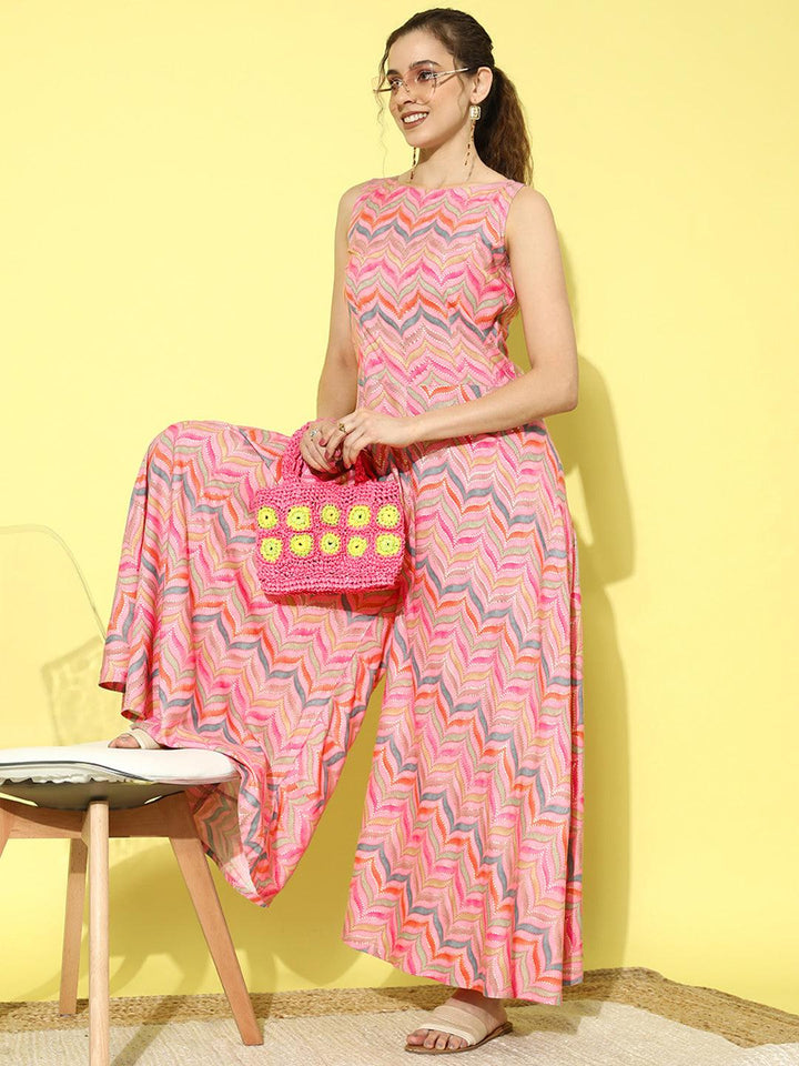 Pink Printed Rayon Jumpsuit - Libas