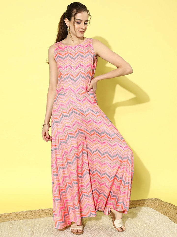 Pink Printed Rayon Jumpsuit - Libas