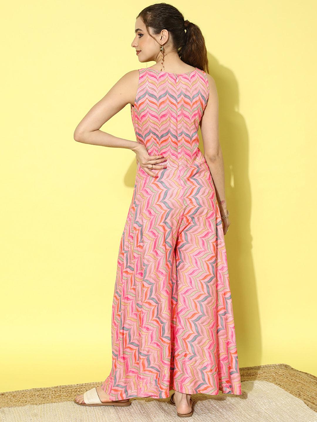 Pink Printed Rayon Jumpsuit - Libas 