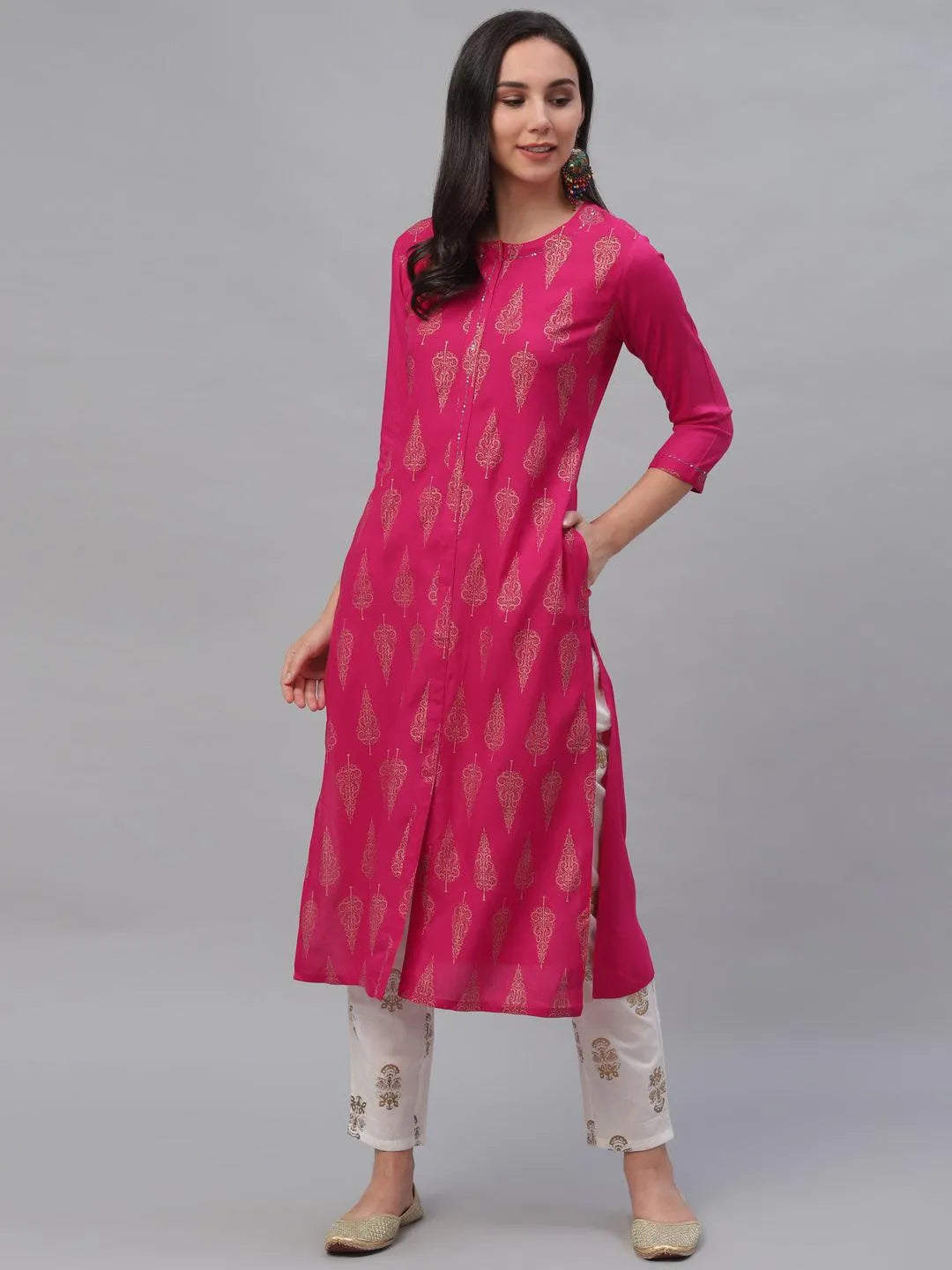 Pink Printed Rayon Kurta - Libas