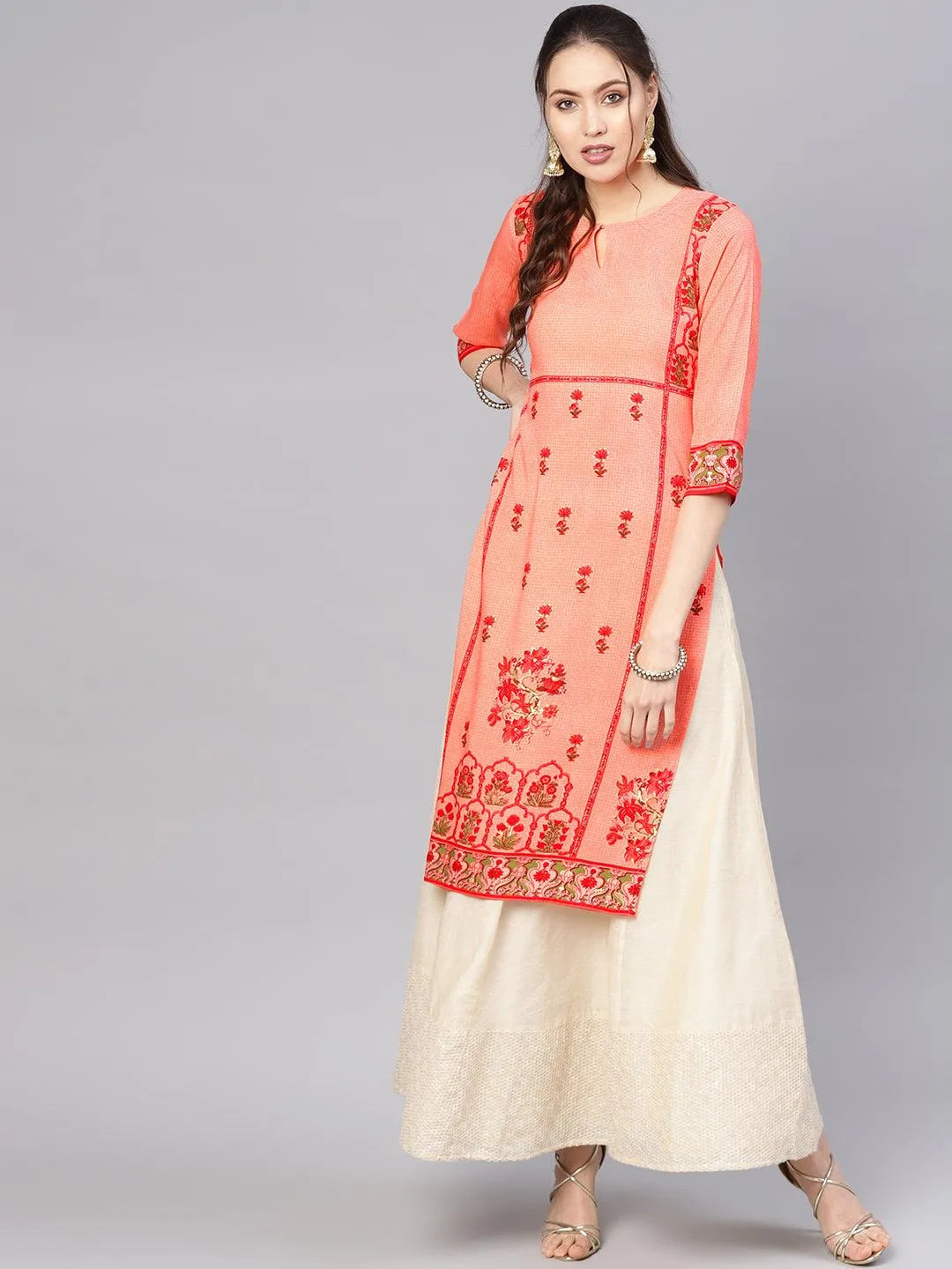 Pink Printed Rayon Kurta - Libas 