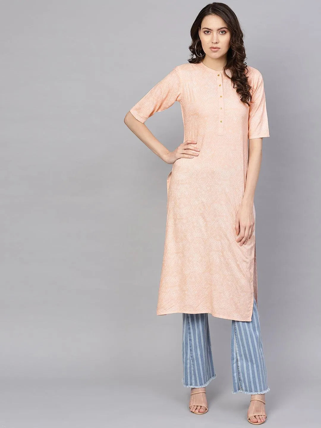 Pink Printed Rayon Kurta - Libas