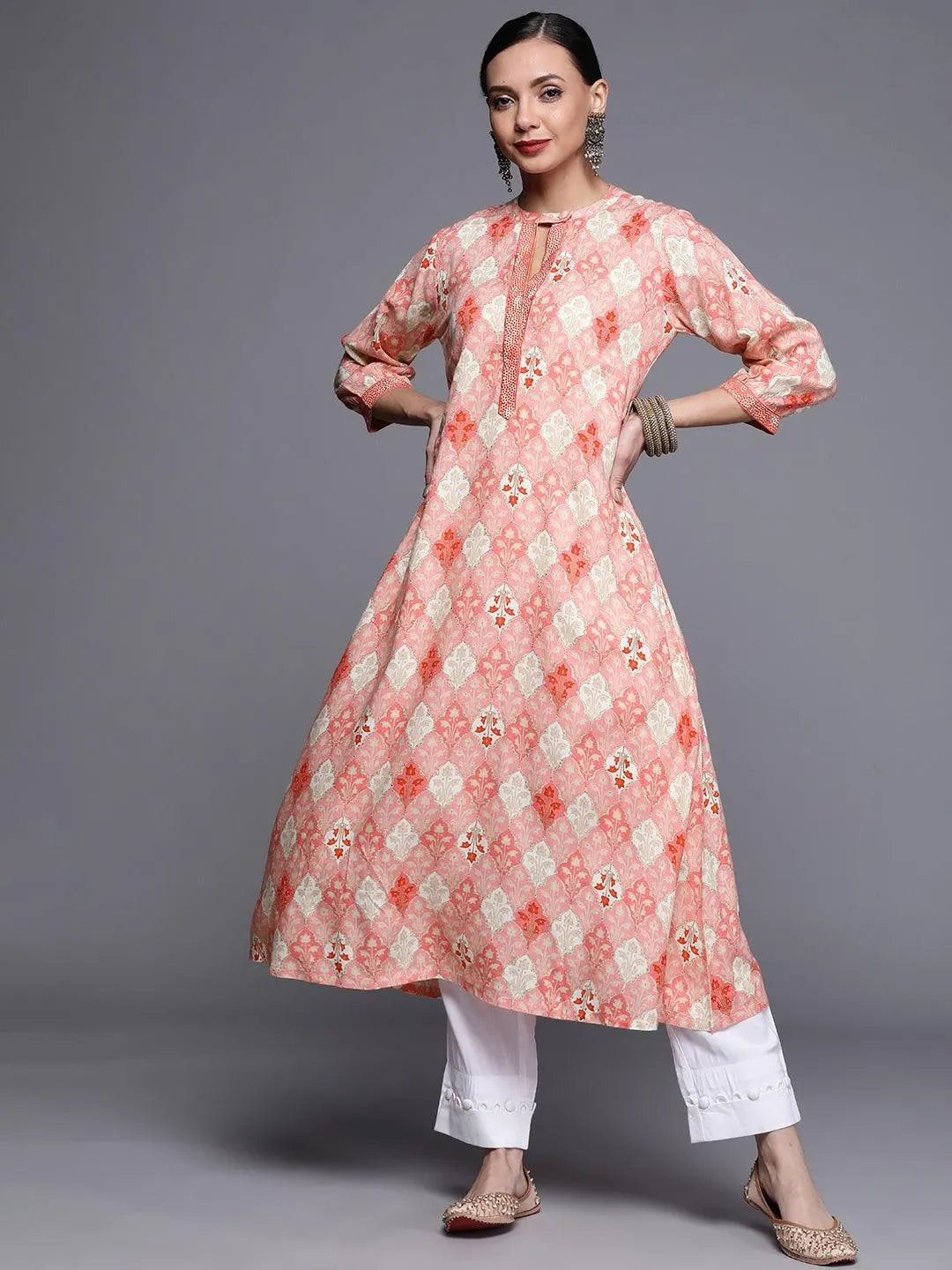 Pink Printed Rayon Kurta - Libas