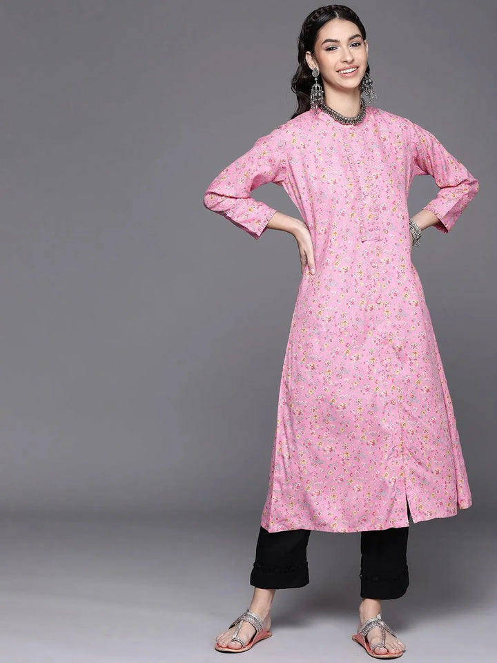 Pink Printed Rayon Kurta - Libas