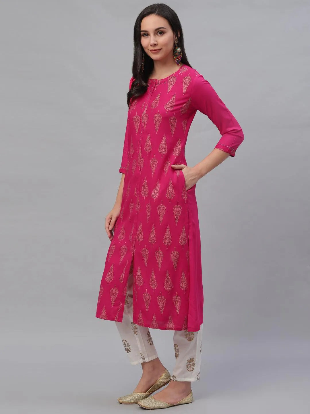 Pink Printed Rayon Kurta - Libas